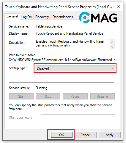 ctf-loader-6 Vô hiệu Touch Keyboard and Handwriting Panel Service
